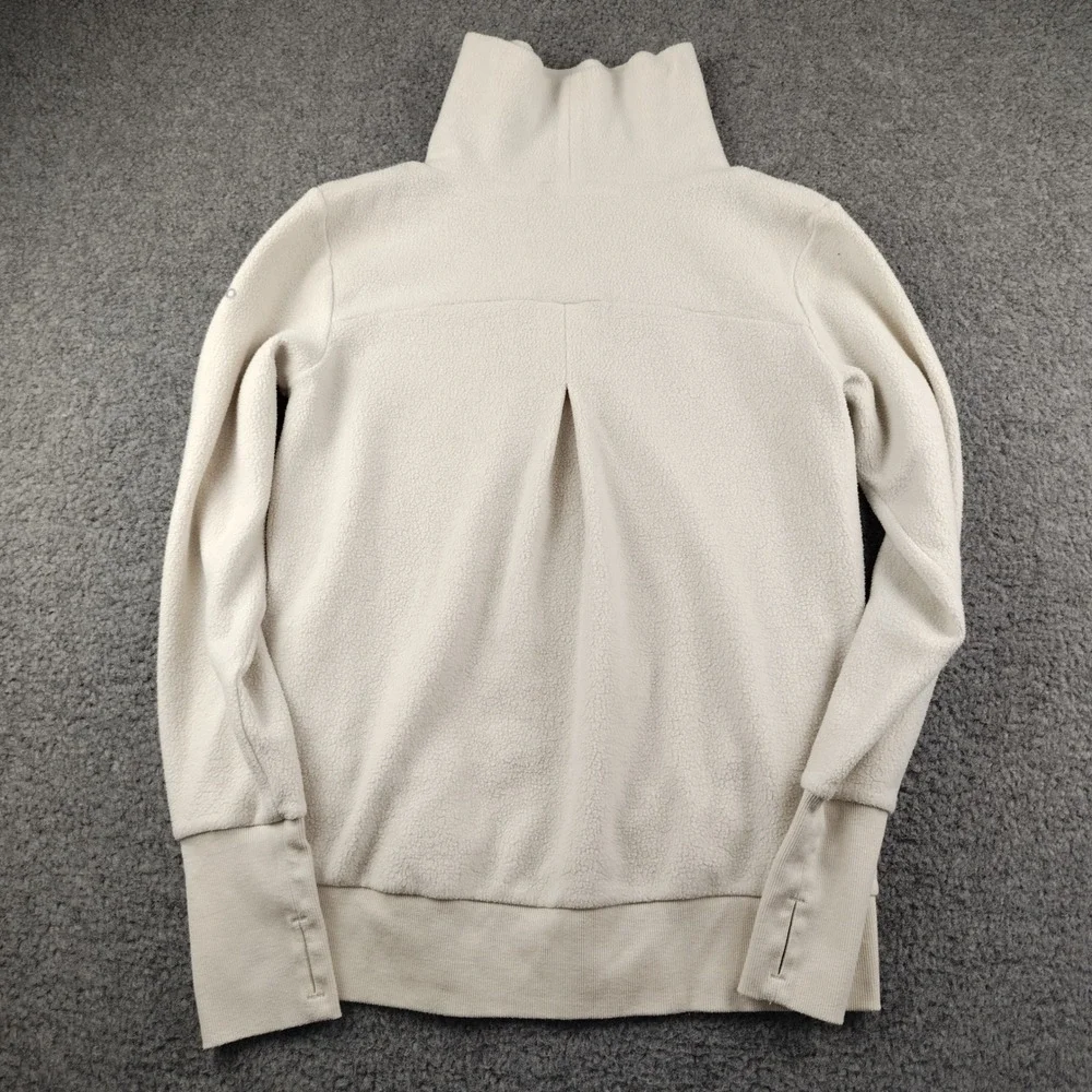 Alo Yoga Haze Pullover Funnel Neck Fleece Sweatshirt Beige SMALL Thumbholes